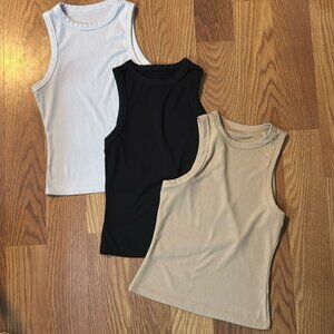 Sleeveless Tops - Black, White, and Tan